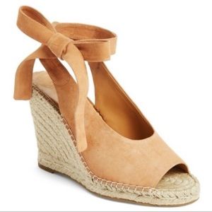 Joie Kael Suede Espadrille Open Toe Wedge Heels Tan EU 41/US 11